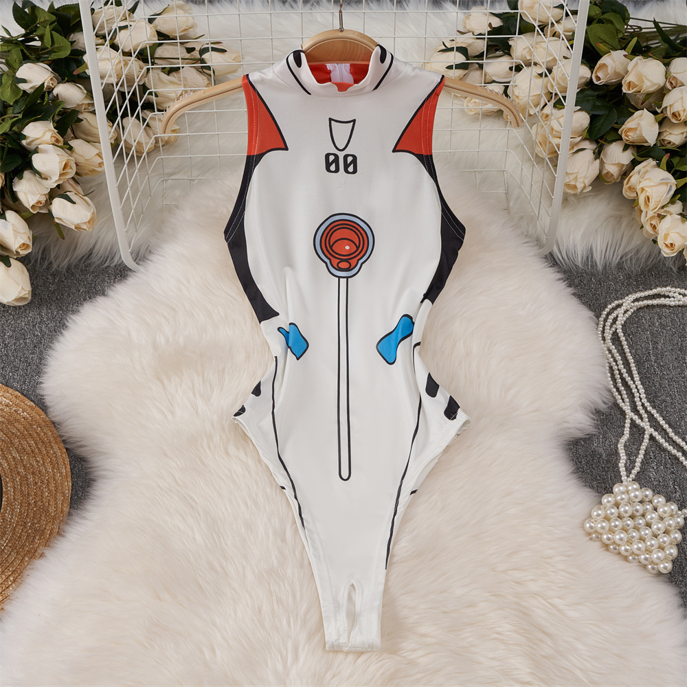 Turtleneck Bodysuit - Bianco carino dolce cartone animato stampato